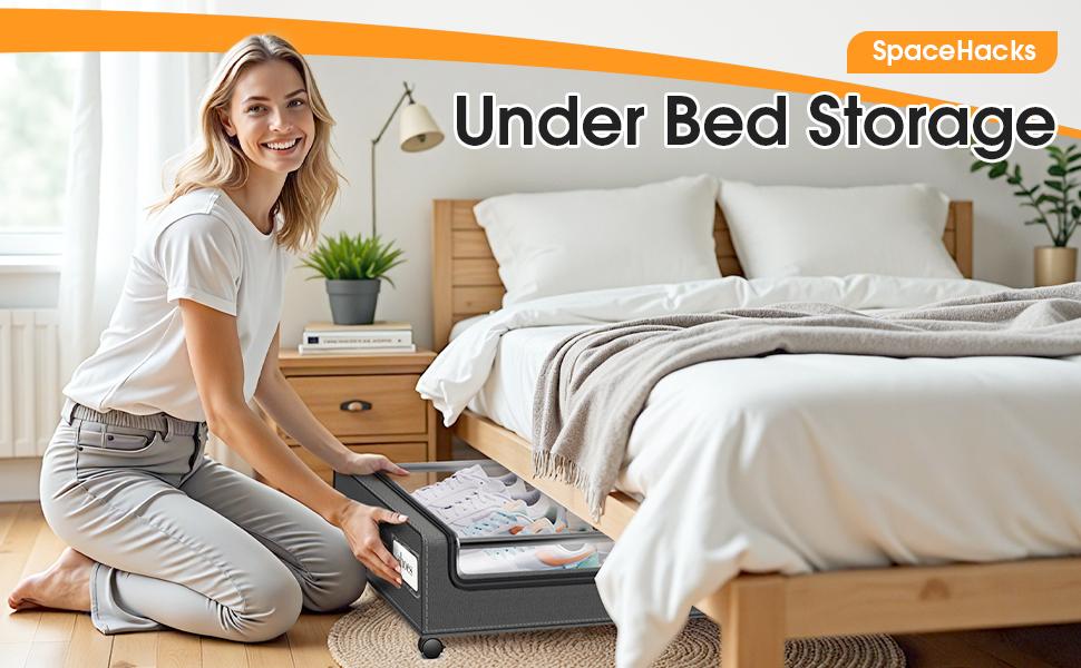 SpaceHacks 2-Pack Under Bed Storage Boxes with Wheels & Clear Lids - XXL Rolling Organizer Bins for Clothes, Shoes, Toys (Large Capacity) summerwins SpaceHacks 2-Pack Under Bed Storage Boxes with Wheels & Clear Lids - XXL Rolling Organizer Bins for Clothes, Shoes, Toys (Large Capacity) summerwins