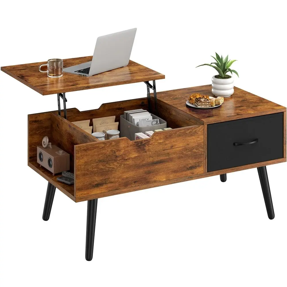 Costoffs Lift-Top Coffee Table with Hidden Storage & Bin Drawer, Indoor Living Room Center Table - Quick Conversion for Coffee Breaks or Home Office Use, Coffee Tables