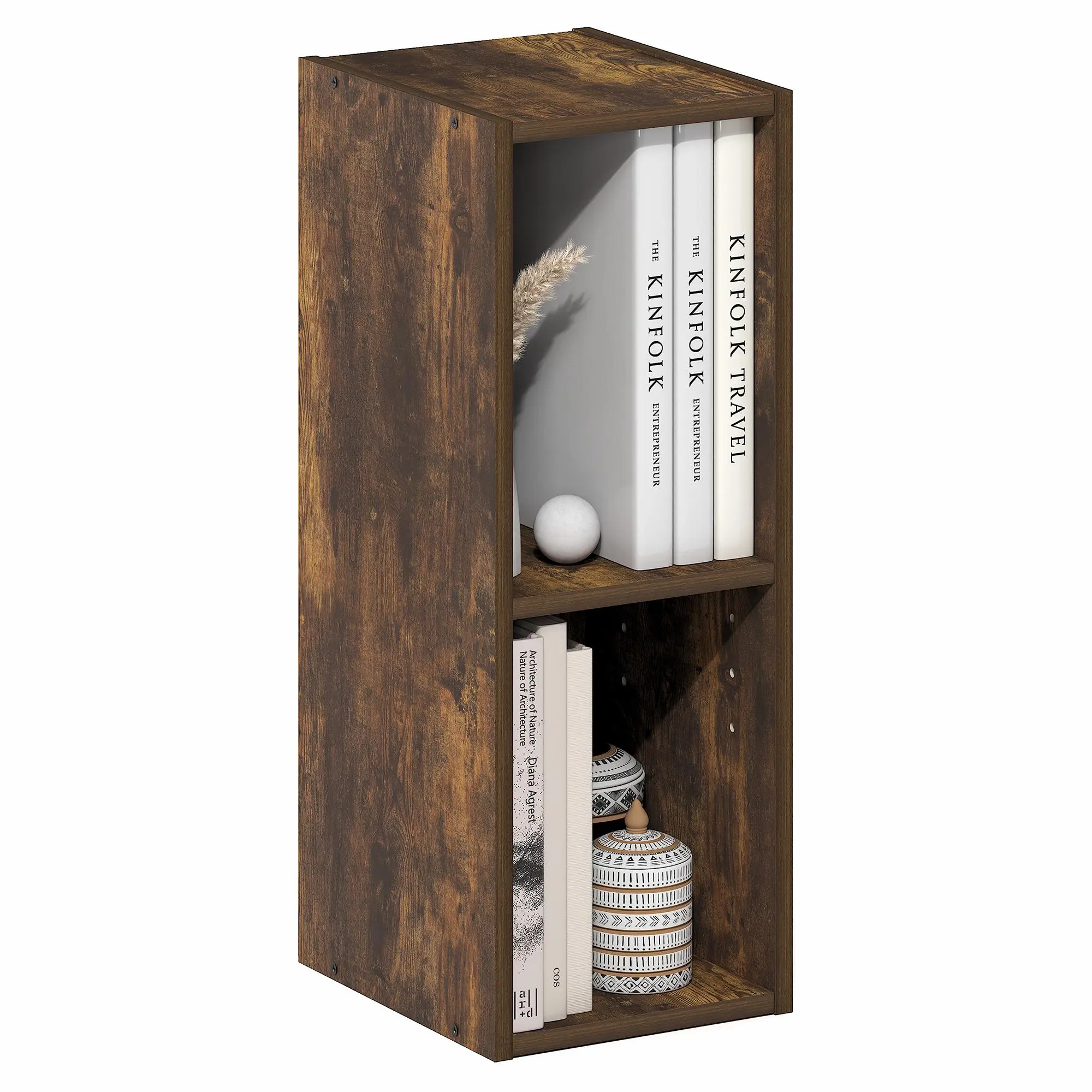 FULDA 2-Tier Contemporary Wood Bookshelf - 8-in Wide Sturdy Frame Slim Narrow Open Shelving, 10 lbs Per Shelf Capacity (9.3x7.9x21.2 in) for Small Apartments, Clean Aesthetic Home Organizer for Living Room, Office, Modern Slim