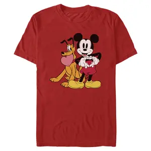 Mens Mickey & Friends Pluto Heart Friendship Pose T Shirt