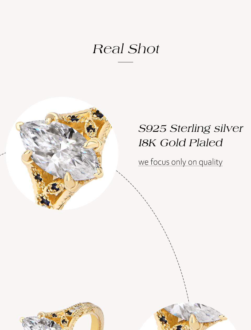 ATTAGEMS VVS1 Color Marquise Cut 2CT Lab-Created Moissanite Ring for Women 18k Gold Plated 925 Silver Engagement Wedding Luxury Rings Gift for Her Jewelry R326 SpringStatements