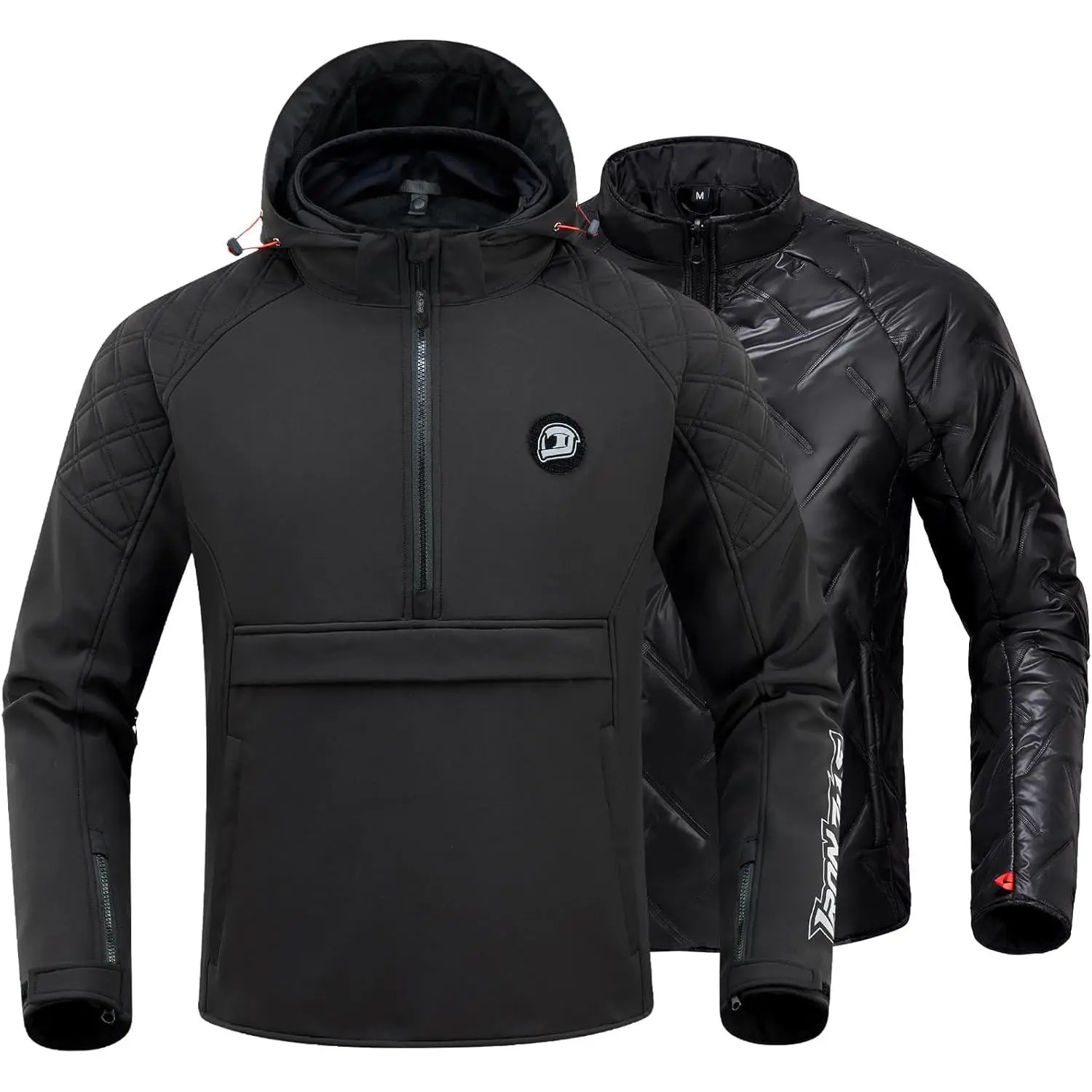 Jacket with CE Armor, 3-in-1 Windproof Riding Hoodie, All Season Jacket with Removable Liner L