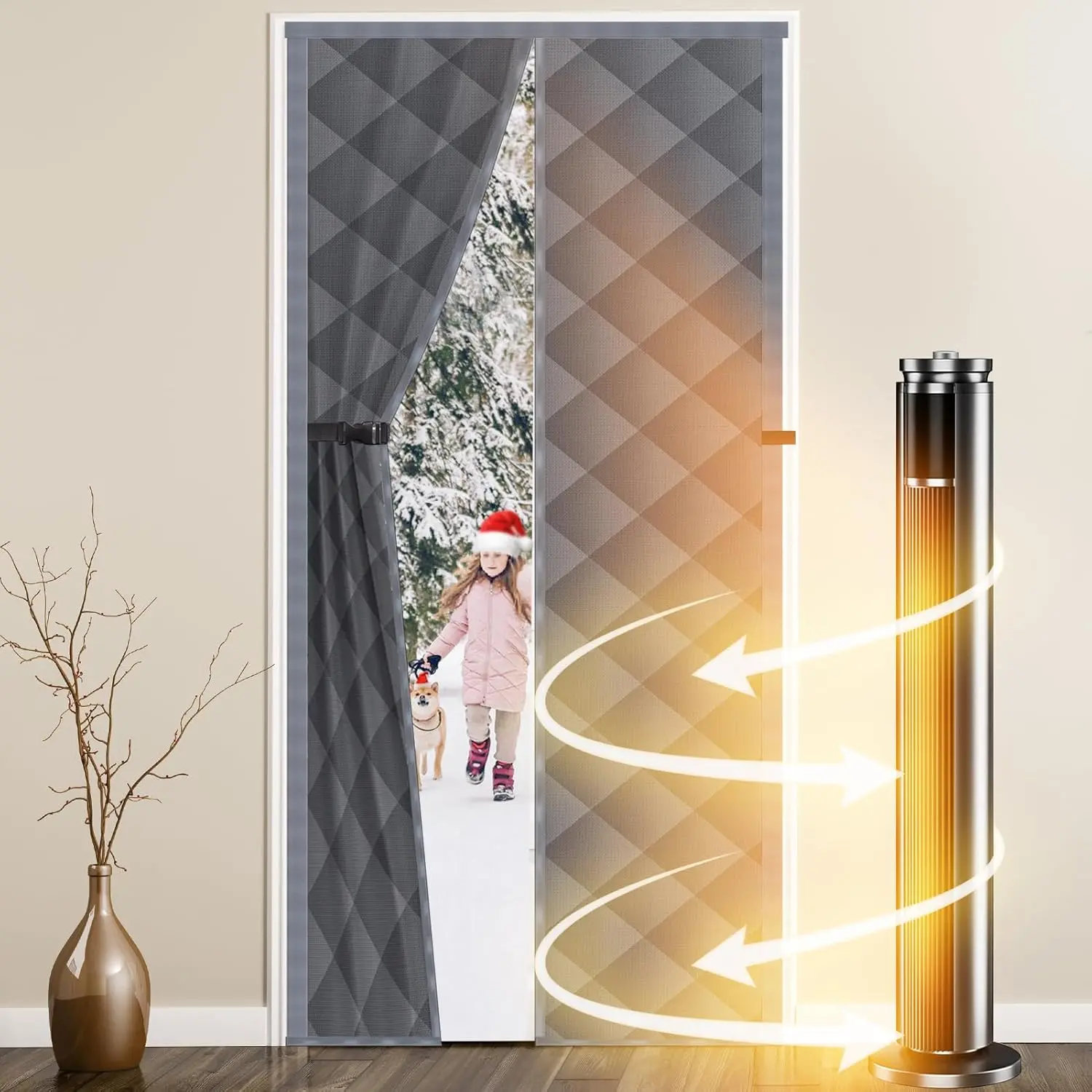 Magnetic Thermal Insulated Door Curtain,Fits Door Size 32"x80", Durable Oxford Cloth Thicken Cotton Fiber Fill, Temporary Door Insulation Cover,Soundproof Weatherproof Door Blanket