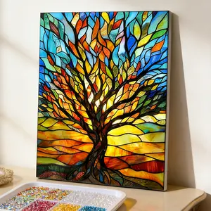 DIY 5D Diamond Painting Kit Colorful Glass Tree of Life Mystical Art Enthusiast Creative Holiday Birthday Commemorative Gift Full Diamond Appliqué Embroidery Home Wall Decor