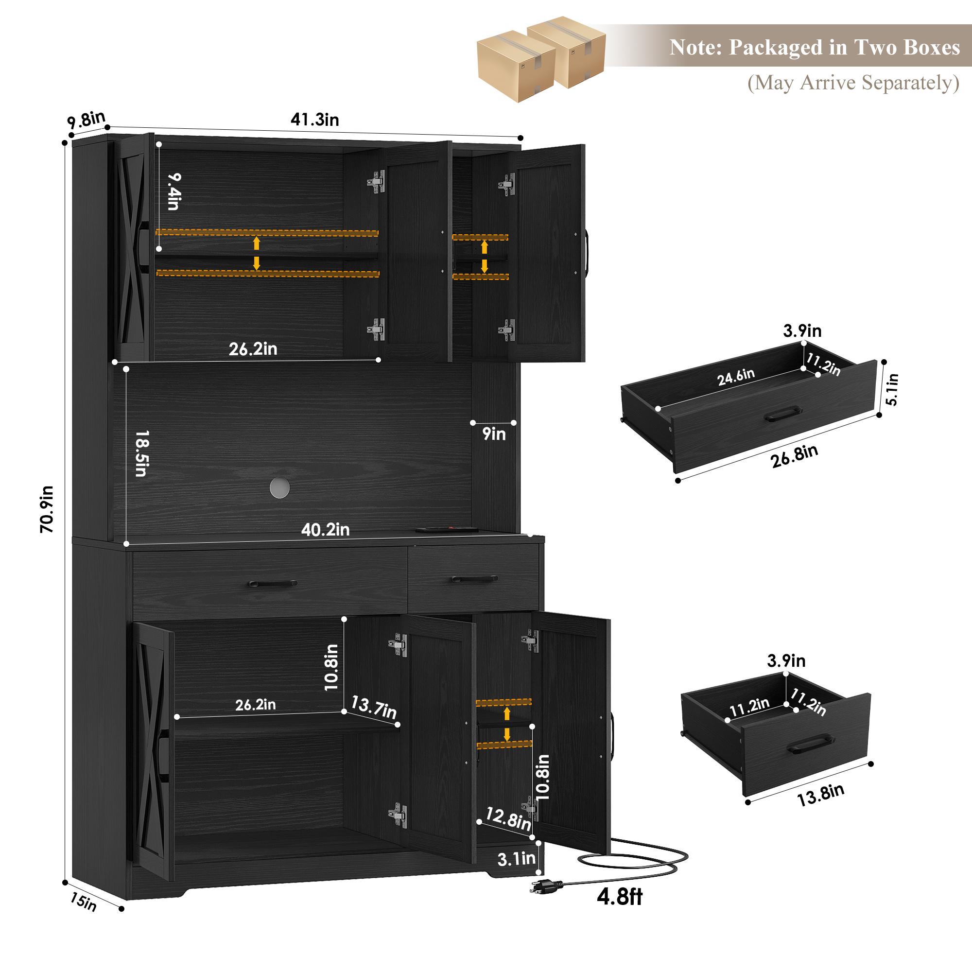 【2 packages shipping】HOSTACK 71" Tall Kitchen Pantry Storage Cabinet, Coffee Bar Cabinet with Charging Station, Microwave Stand, Storage Drawers, Adjustable Shelves, 6 Doors 【2 packages shipping】HOSTACK 71" Tall Kitchen Pantry Storage Cabinet, Coffee Bar Cabinet with Charging Station, Microwave Stand, Storage Drawers, Adjustable Shelves, 6 Doors