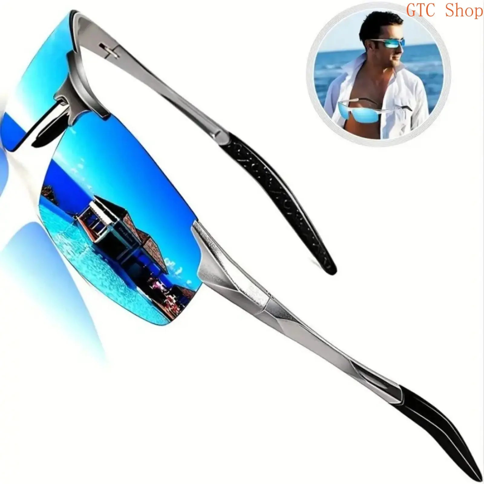 Male Ultra-Lightweight Al-Mg Metal Frame Polarized Sports Eyewear - Rimless, Polycarbonate UV400 Protection, Abrasion-Resistant HD Anti-Glare Lenses, Trendy Burgundy, Blackframe/Blacklens, Suitable for Cycling, Fishing, Eye Protection