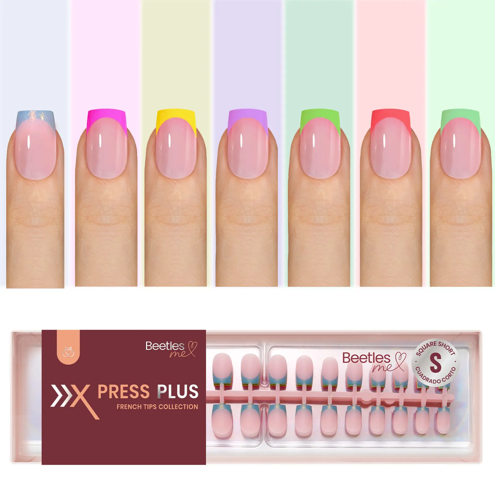 [Exclusive to TTS]Beetles X Press Plus French Tip Nails 7 Colors No Glue Included Natural Salon Quality For Spring Summer Nails