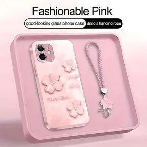 Suitable for [iPhone 12] high-end women's phone case🤩，a beautiful four-leaf clover lanyard is included🍀, high end graceful four-leaf grass designa variety of colors are available for you to choose YM99