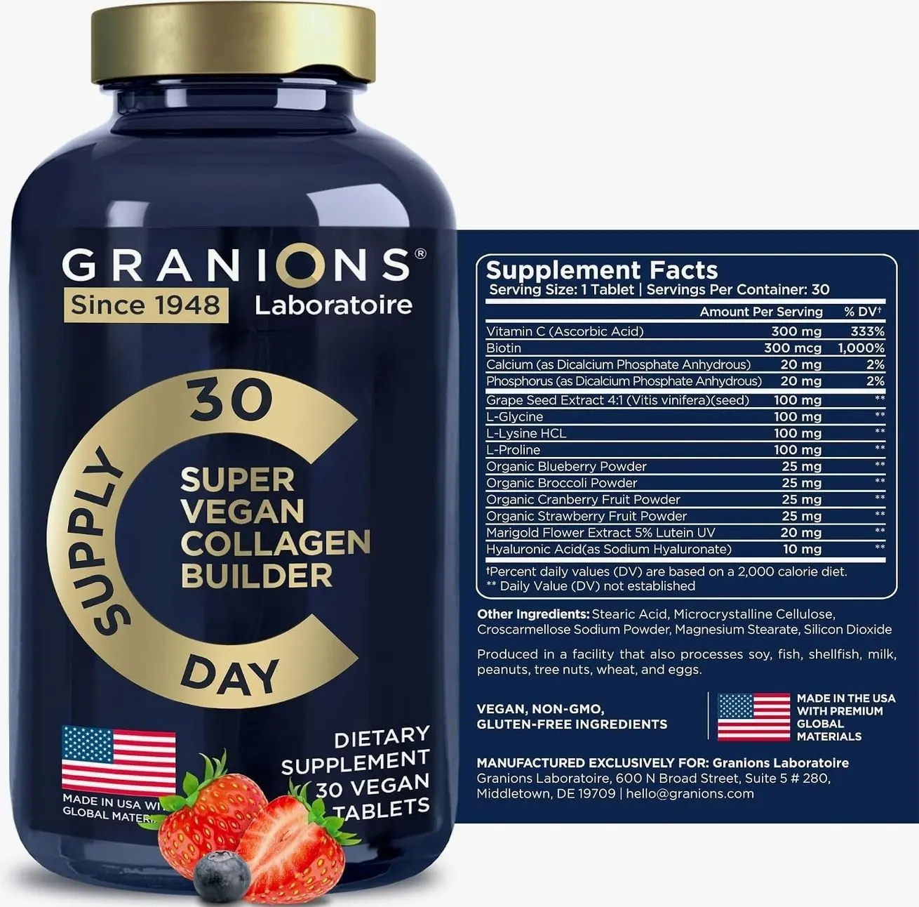 Vegan Collagen Supplements for Women and Men - Plant Based Collagen Boost Tablets - Beauty Booster Vegan Biotin, Hyaluronic Acid, Amino Acids, Organic Collagen Peptides - 30 Collagen Vegan Pills