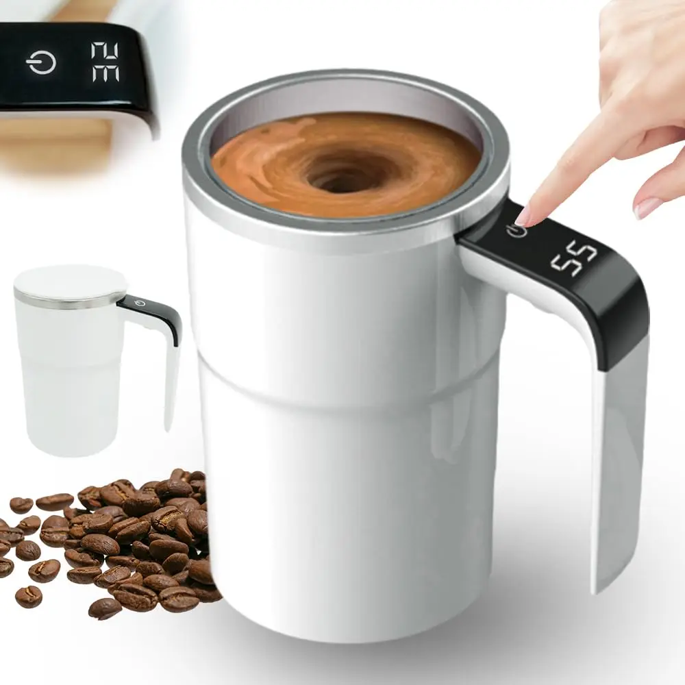 Modern Unisex Automatic Magnetic Auto-Stir Stainless Steel Electric Coffee Mixer Mug with Digital Temp - for Home, Office Use (Coffee, Milk, Tea)