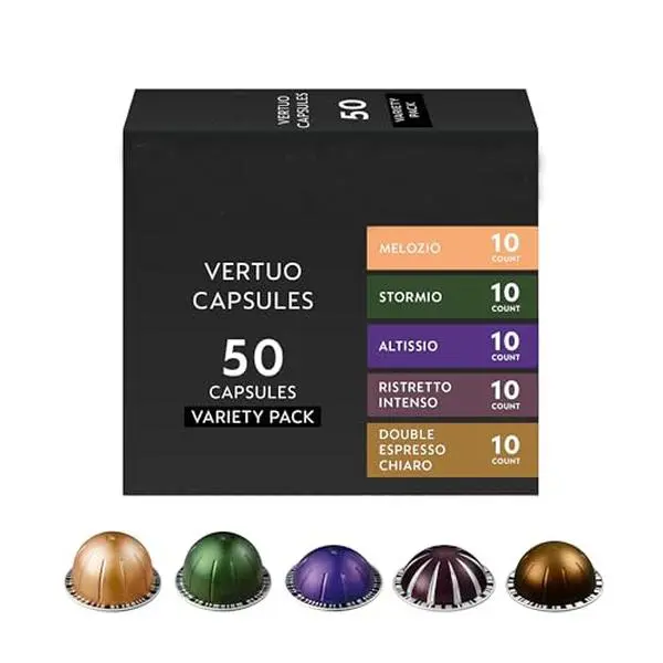 Capsules Vertuo, Discovery Variety Pack, 50- Count (Pack of 1) Coffee & Espresso Pods, Brews 7.77 fl. oz, 2.7 fl. oz, and 1.35 fl. oz Beverage Creamy Creamy Italian Beverage Creamy Flavor