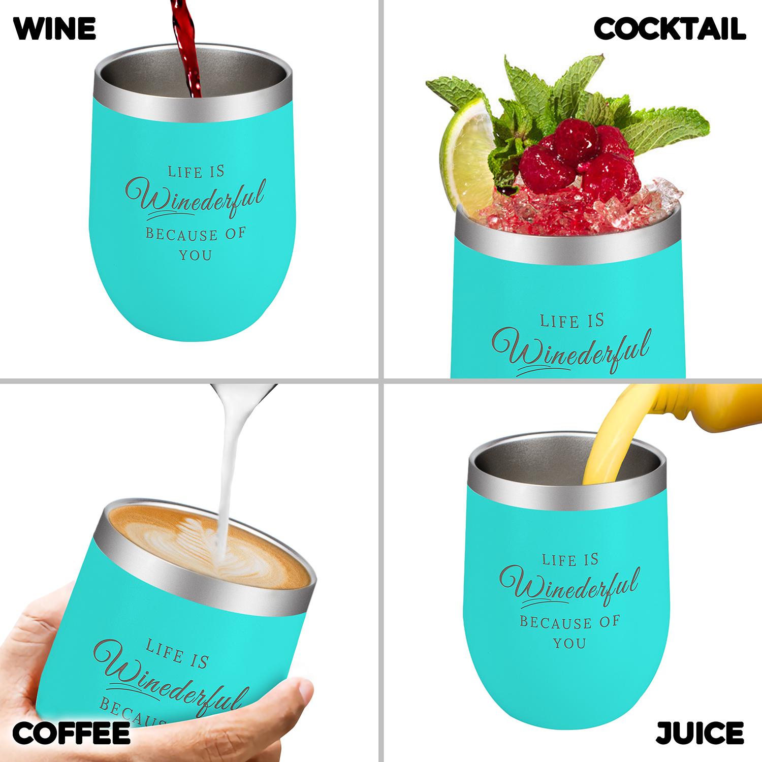 Stainless Steel Wine Tumbler 4 Pack,Insulated Wine Glasses Set with Lids and Straws, Wine Tumblers with sayings, (Multi-Color 4 Pack, 12 oz) Springtok