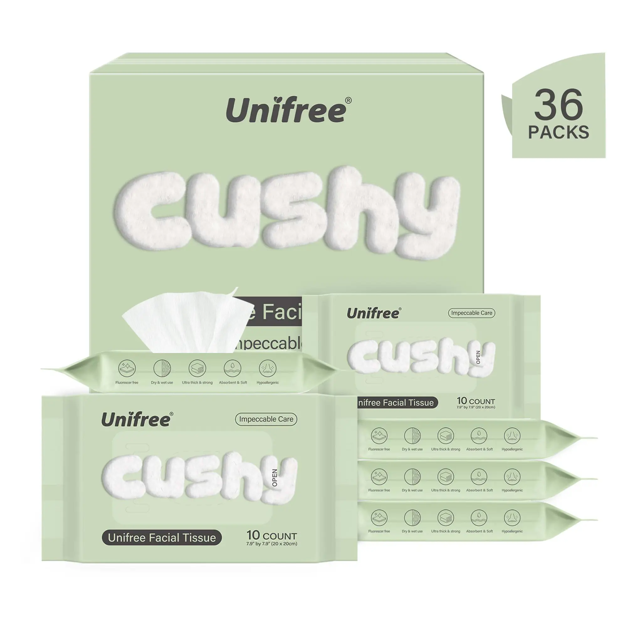 Unifree Disposable Cushy Face Towel, Fragrance-Free Compact 36-Pack, Self-Care Portable Towel for Skincare Cosmetics Camping, Eco-Friendly Biodegradable Home Bathroom Supply, Camping Essential, TikTokShopBackToSchool