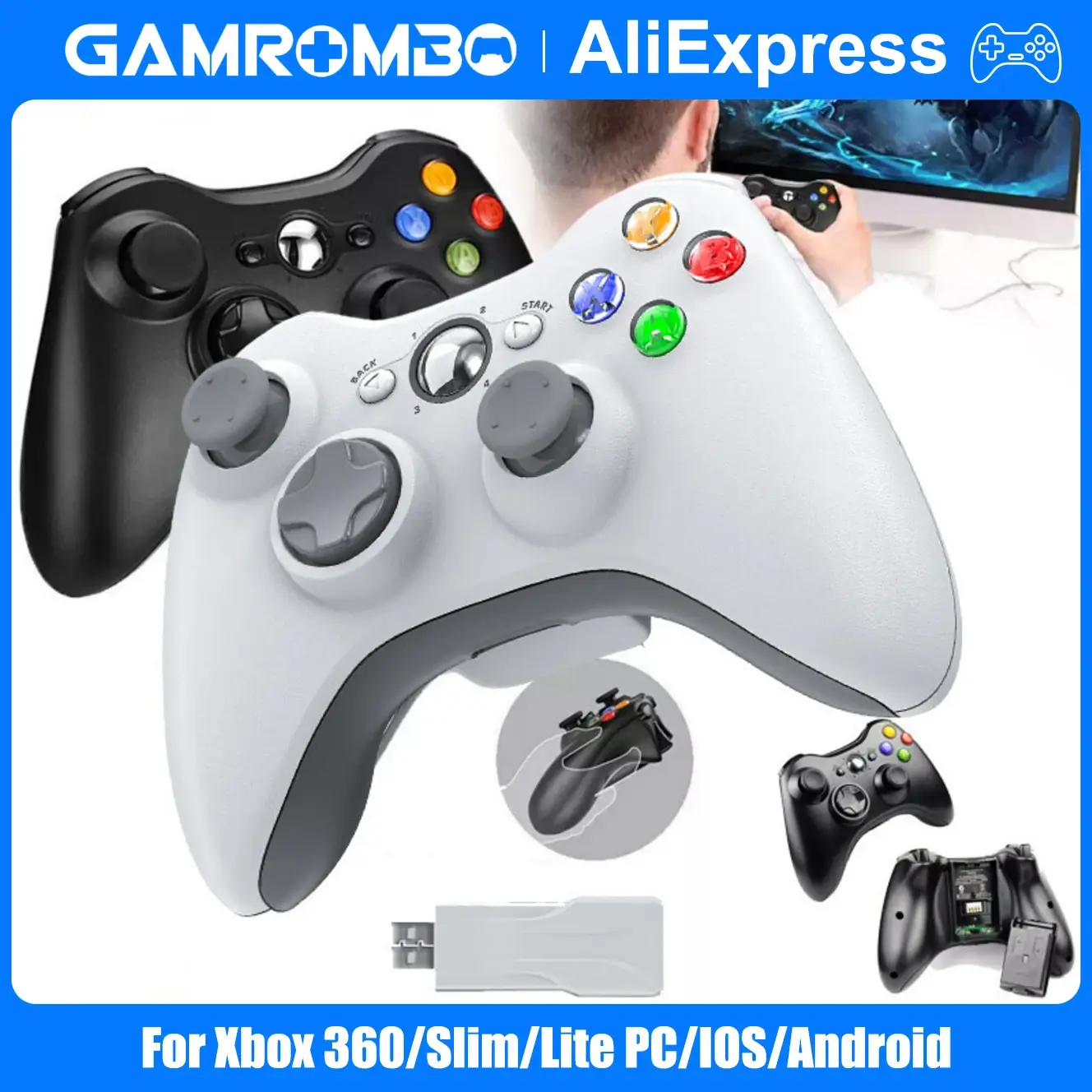 GAMROMBO Game Controller For Xbox 360/Slim/PC Console Wireless/Wired Gamepad