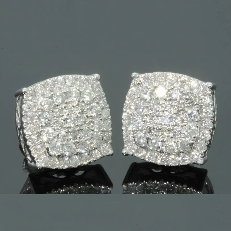 12mm Square Stud Statement Earrings - Hip Hop Full Pavé AAA Grade Cubic Zirconia, Oversized Geometric Unisex Style for Anyone, Trendy Gold Artificial Gemstone Jewelry, 1.2cm, 360° All-Around Sparkle, Birthday Gift, Earring Stacks