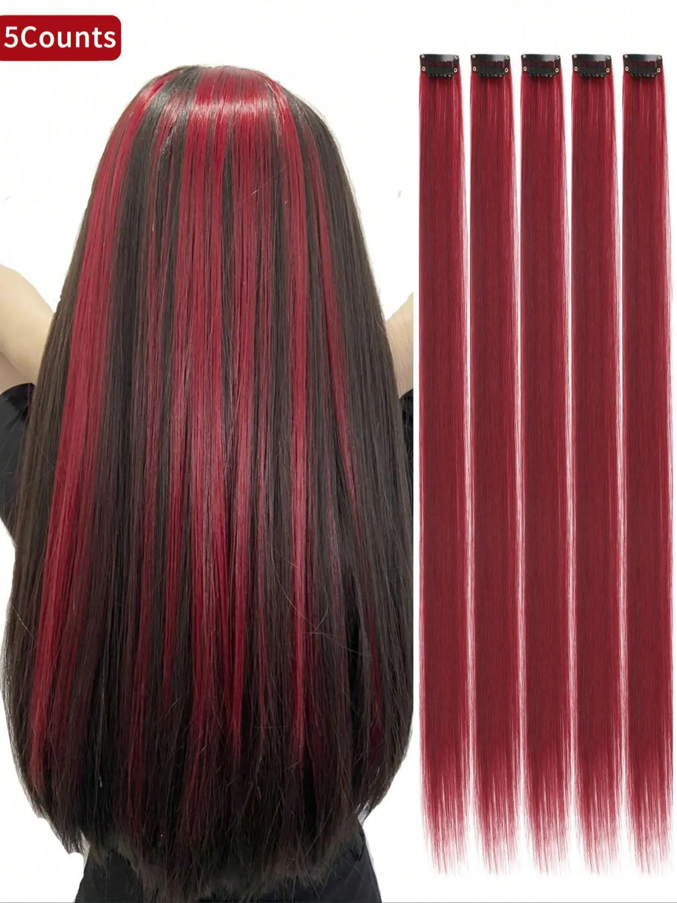 20 Inch Long Straight Clip-in Hair Extensions, Synthetic Hairpiece for Daily Party Halloween Cosplay Use, Fashion Dress Up Accessories for Women, Straight Synthetic Hairpieces