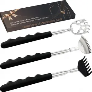3 Pack Different Back Scratcher Metal Portable Telescoping Back scratchers with Rubber Handles, Extendable Back Massager Tool with Beautiful Box,   Premium Material, Gifts for Men Women Kids Adults