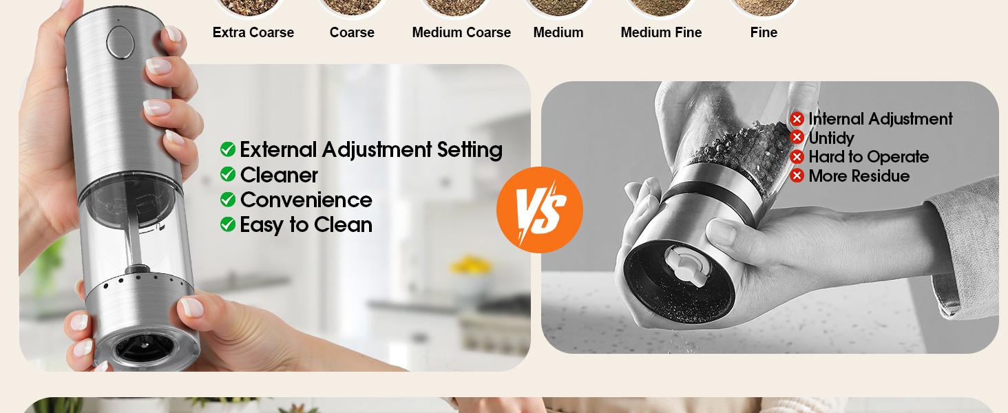 [HOMEHACKS Official]Electric Salt & Pepper Grinder Sets - Rechargeable, Automatic with Adjustable Coarseness (6 Settings) , One-Hand Operated, For Kitchen, Gift
