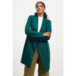 Open Front Quilted Knit Cardigan Style Jacket: Hunter Green