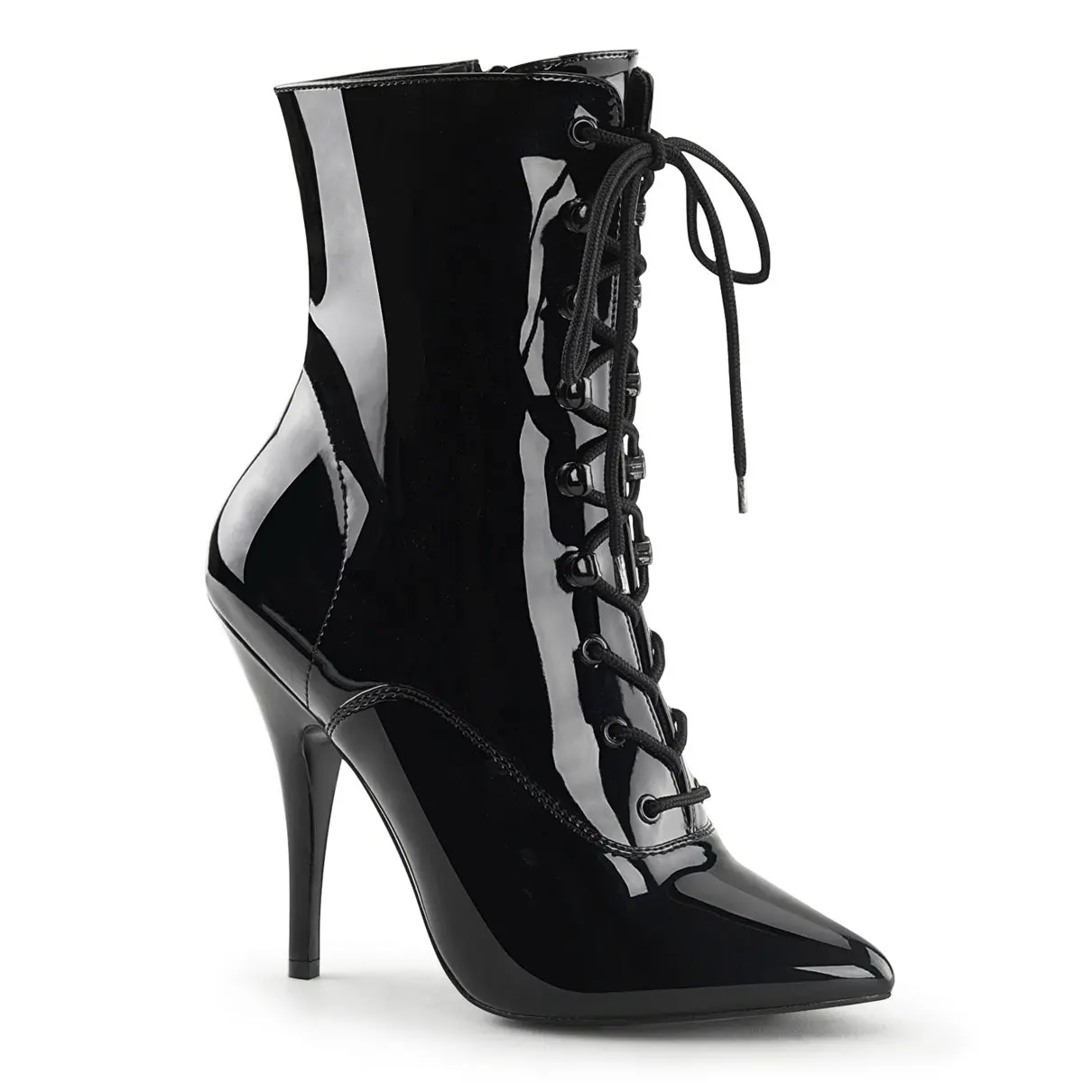 Pleaser Women's Seduce-1020 Patent High Heel Ankle Boots, 5-in Stiletto Heel, Lace-Up, Inner Side Zipper Evening Footwear, High Heel Boot