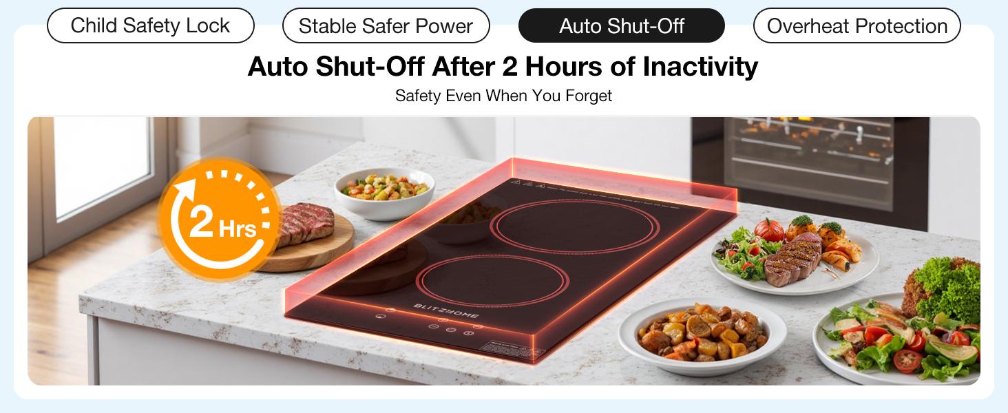 Electric Stove Top 2 Burner, 12inch Electric Cooktop, Built-in Ceramic Cooktop with 9 Power Levels/Timer/Child Safety Lock/Touch Control/Overheat Protection, 220-240V, Hard Wire, No Plug