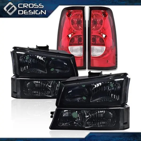 CROSSDESIGN Automotive Car Light Accessories - Black Headlights, Signal Bumper Lamps, Tail Lights, Aftermarket Bulbs, Headlight Assemblies for 03-07 Chevy Silverado, Bolt-On Fit