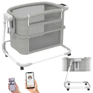 Electric Rocking Bassinet for Baby, Automatic Bluetooth Baby Bassinet with Wheels,4 Height Adjustable Baby Bassinets Bedside Sleeper, 5-Speed Swing Smart Infant Newborn Rolling Crib Portable Nursery Center toddler bed