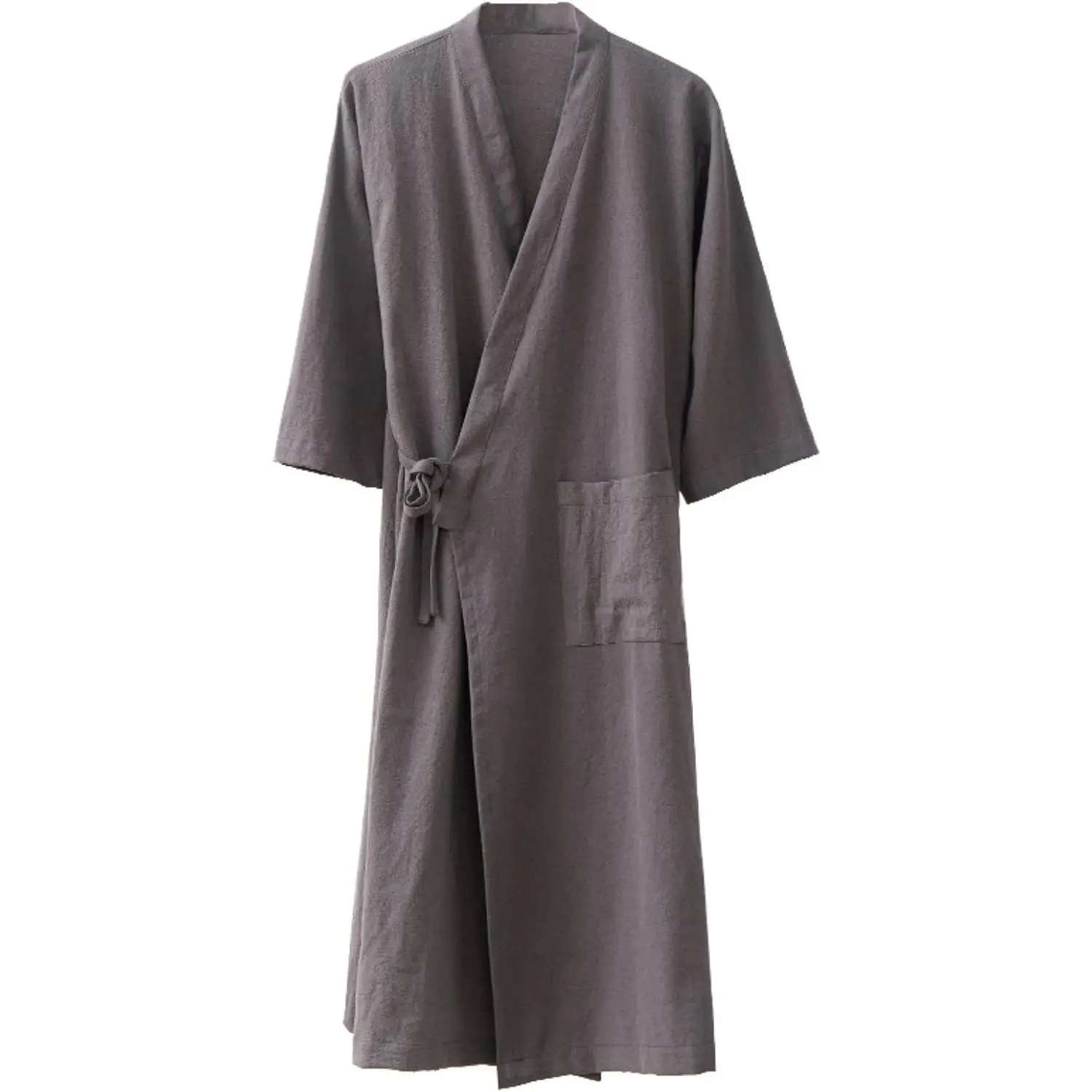 Women's Basic Light Thin Cotton-Linen Long-Sleeve Bathrobe - Japanese-Style Absorbent Quick-Drying Kimono Yukata, All-Seasons Solid Loungewear for Couples