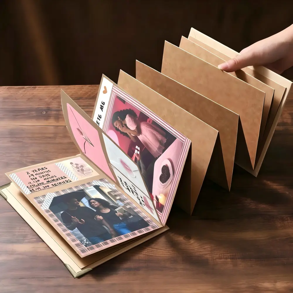 Accordion Foldable Kraft Paper Scrapbook Photo Album (99+ in) - Nostalgic Photos Memory Preservation, Versatile Use Home Decor, Sentimental Boyfriend Gifts with Markers
