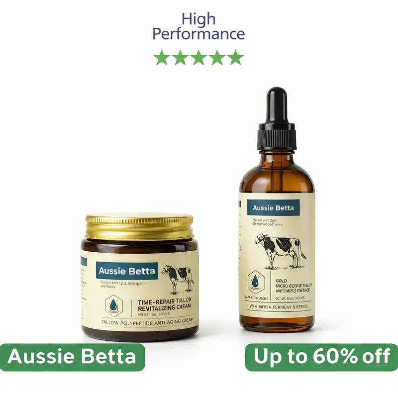 Aussie Betta High Performance Golden Micro-Peptide Tallow Serum & Time-Repair Tallow Revitalizing Cream 100g Anti Aging Collagen Retinol for Fine Lines Dark Spots No Irritation Skin Repair Rejuvenating