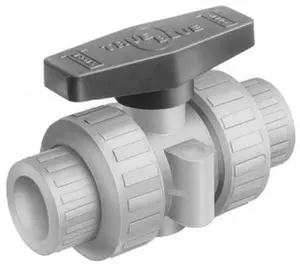 Plast-O-Matic Valves 1-1/4" FNPT x FNPT PVC True Union Full Port Ball Valve, Inline 2-Way Flow, Tee Handle, 175 WOG MBV125VT-PV