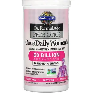Garden of Life Once Daily Dr. Formulated Probiotics for Women 50 Billion CFU 16 Probiotic Strains with Organic Prebiotics for Digestive, Vaginal & Immune Health, Dairy Free, Shelf Stable 30 Capsules