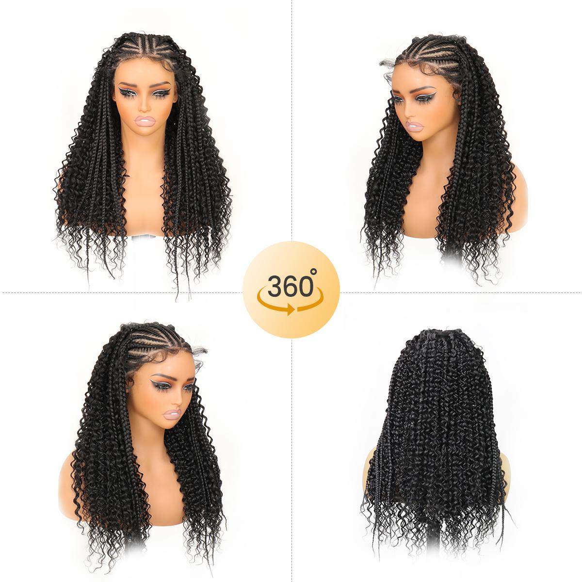 13X6 HD Lace Frontal Half Braided Curly Wigs Synthetic Half-Cornrows Half-Curly Wig with Baby Hair Pre Styled Braid Wigs