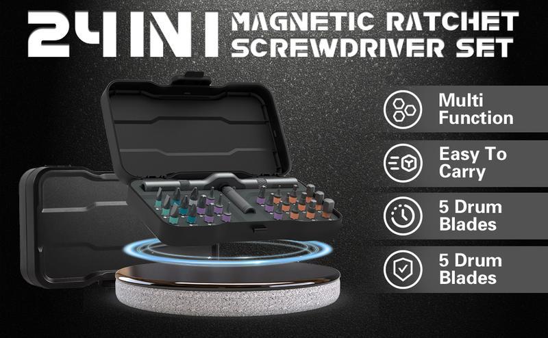 SEESE 24-in-1 Magnetic Screwdriver Set, Precision Ratchet Screwdriver Kit, Multi-Function Repair Tool with Detachable Handle for Various Tasks Holiday gifts