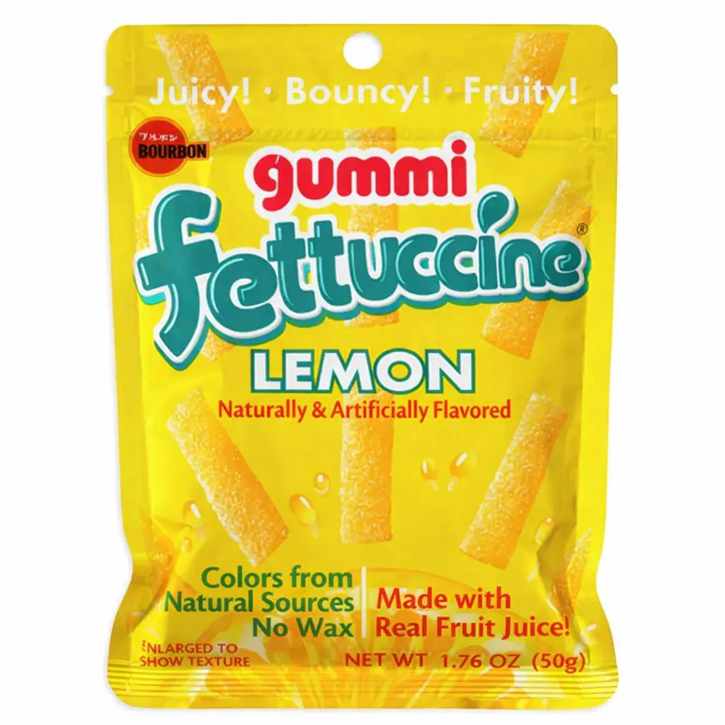 Bourbon Foods Gummi Fettuccine Lemon – Chewy Lemon Gummy Candy Strips with Real Fruit Juice From Japan