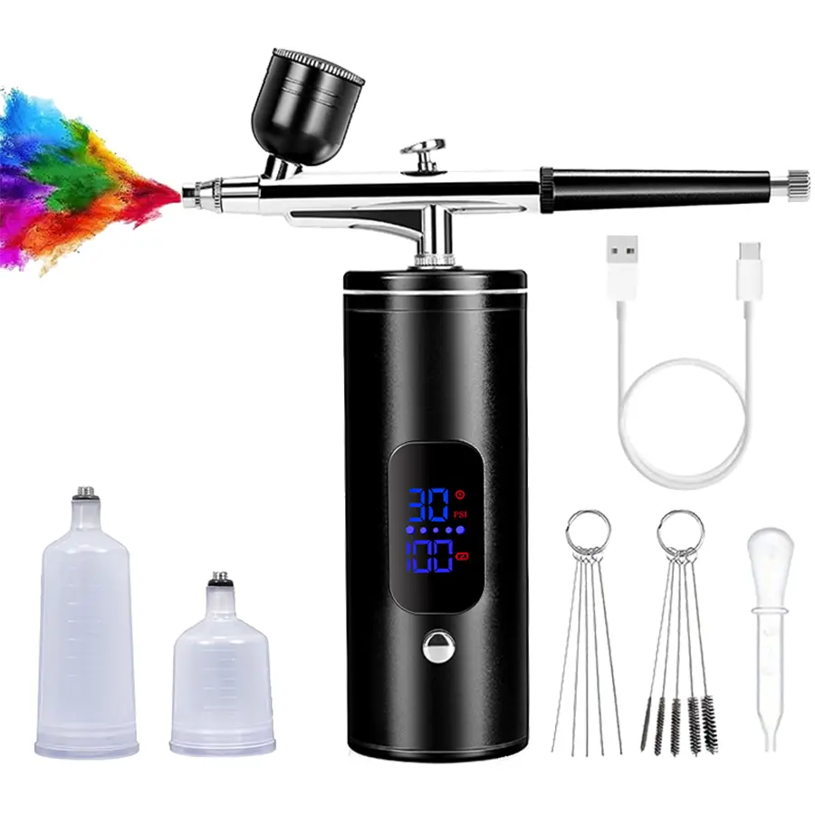 USB Rechargeable Handheld Airbrush Kit with Display - 0. 3mm Nozzle, Portable Compressor for Painting, Tattoos, Nail Art, Hair Styling & DIY Crafts - Ideal Gift for Women