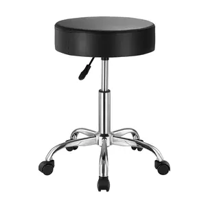 VEVOR Rolling Stool with Wheels,  , 450 LBS Weight Capacity Round Rolling Stool Chair, Height Adjustable Thickened PU Leather Swivel Stool for Salon, Spa, Massage, Tattoo, Clinic, Black