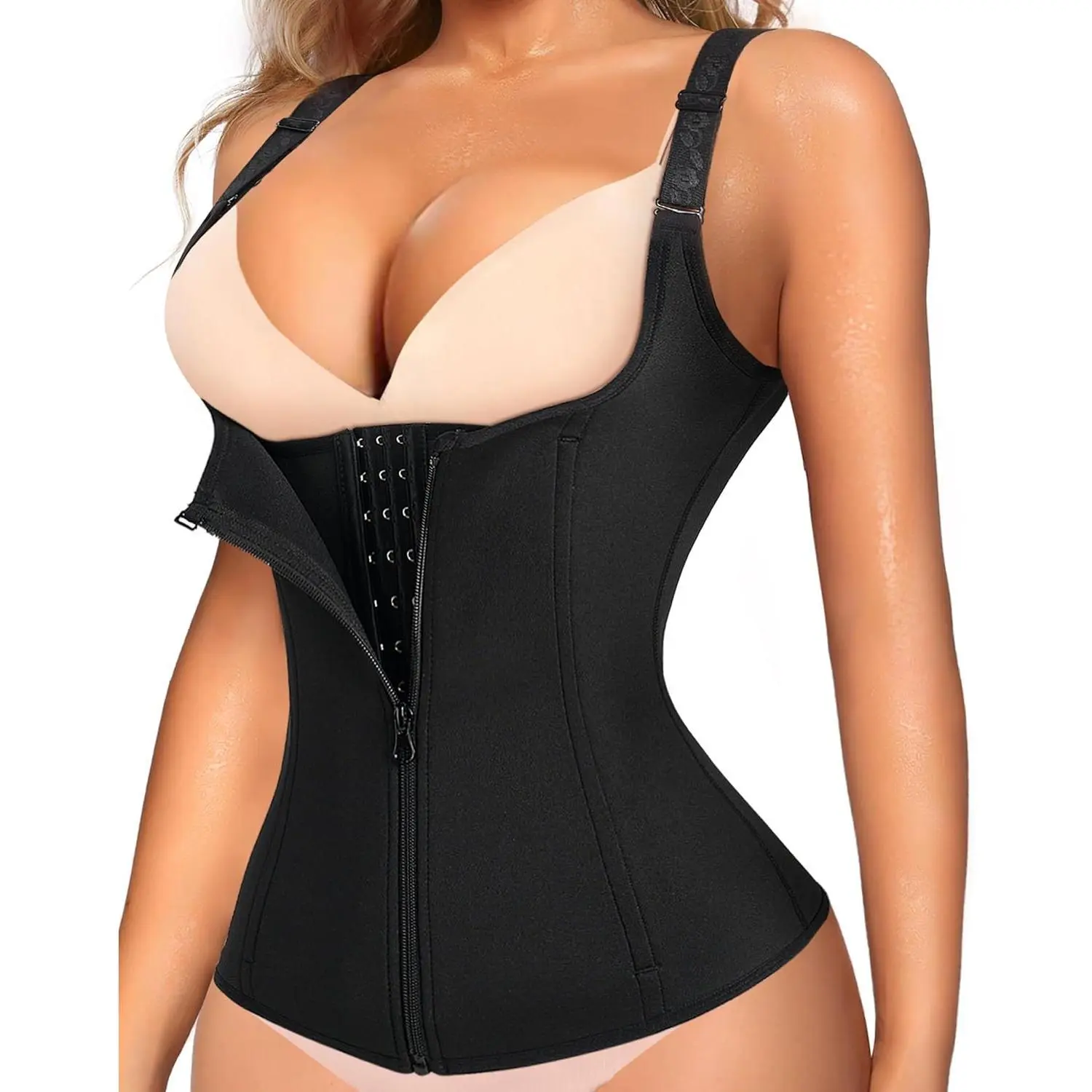 Women's Long Torso Stretchy Waist Trainer Corset with Steel Bones, Adjustable Zipper, Hook-and-Eye Closure, Polyester Fabric, Normal Type, Tummy Control, Posture Improvement, Back Support Activewear Top