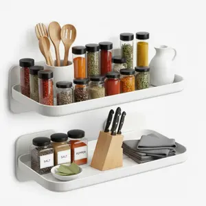 No Drill Adhesive Floating Shelves - Multi-Layer Damage-Free Wall Mounted Storage, Space-Saving Wall Organizer for Bathroom Kitchen Bedroom, High-Quality Plastic Cap Baseball Work Decor Holder for All Home Settings Strong hanger Mount hanging Wall-Mounted