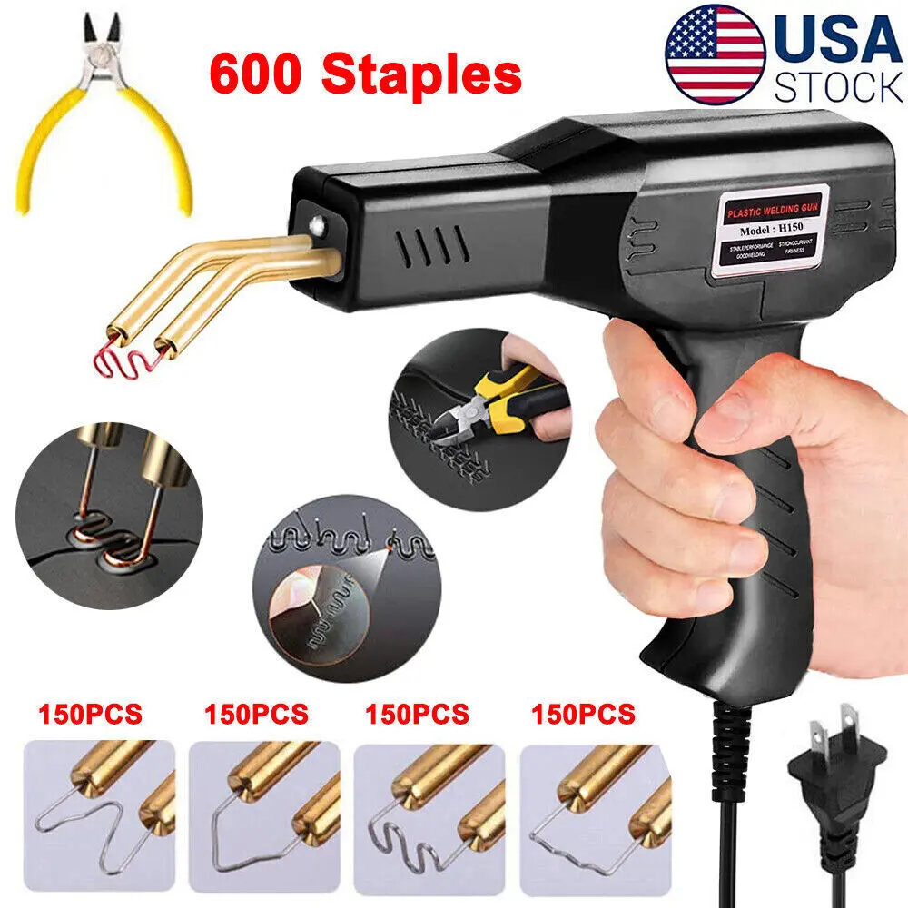 Professional Hot Stapler Plastic Welding Kit for Car Bumper Motorcycle Fairing Repair with 600 High-Temp Staples ABS PP PE Adhesive Automotive Body Restoration Tool with Heat Gun Welder Machine Industrial Heavy Duty