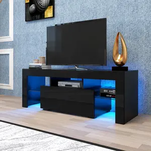 Black TV Stand with LED RGB Lights,Flat Screen TV Cabinet, Gaming Consoles - in Lounge Room, Living Room and Bedroom