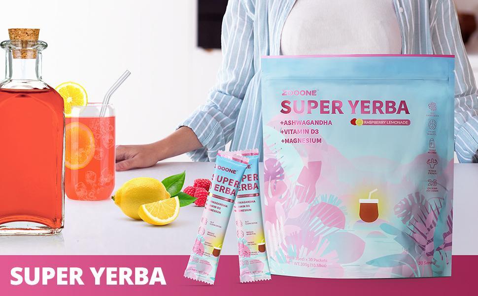 ZOOONE-Super Yerba | Yerba Mate Instant Drink Powder |  RASPBERRY LEMONADE Flavor | 30 Servings