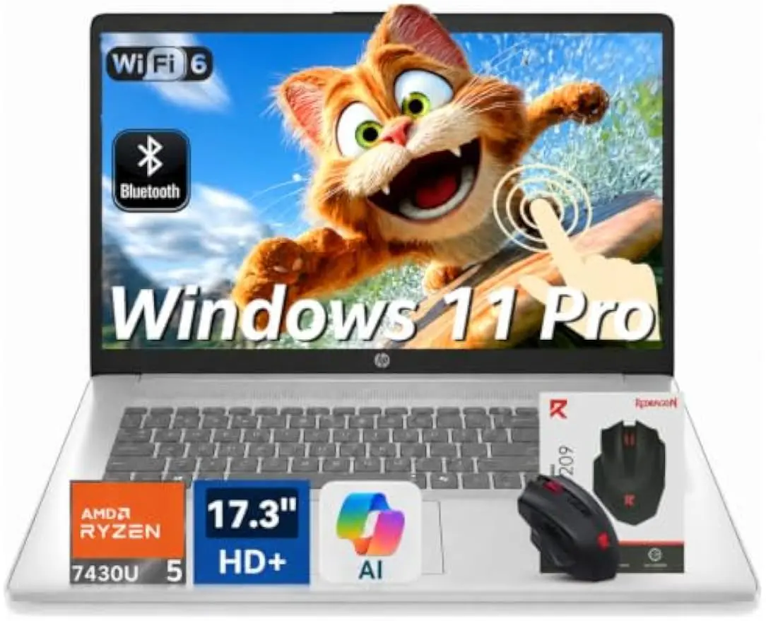 HP 17 Inch Touchscreen Laptop, AMD Ryzen 5 7430U, 64GB RAM DDR4 2TB SSD | 17.3" HD IPS Display, Windows 11 Pro, Copilot AI, Numeric Keypad, WiFi 6, BT 5.4, for Business & Student