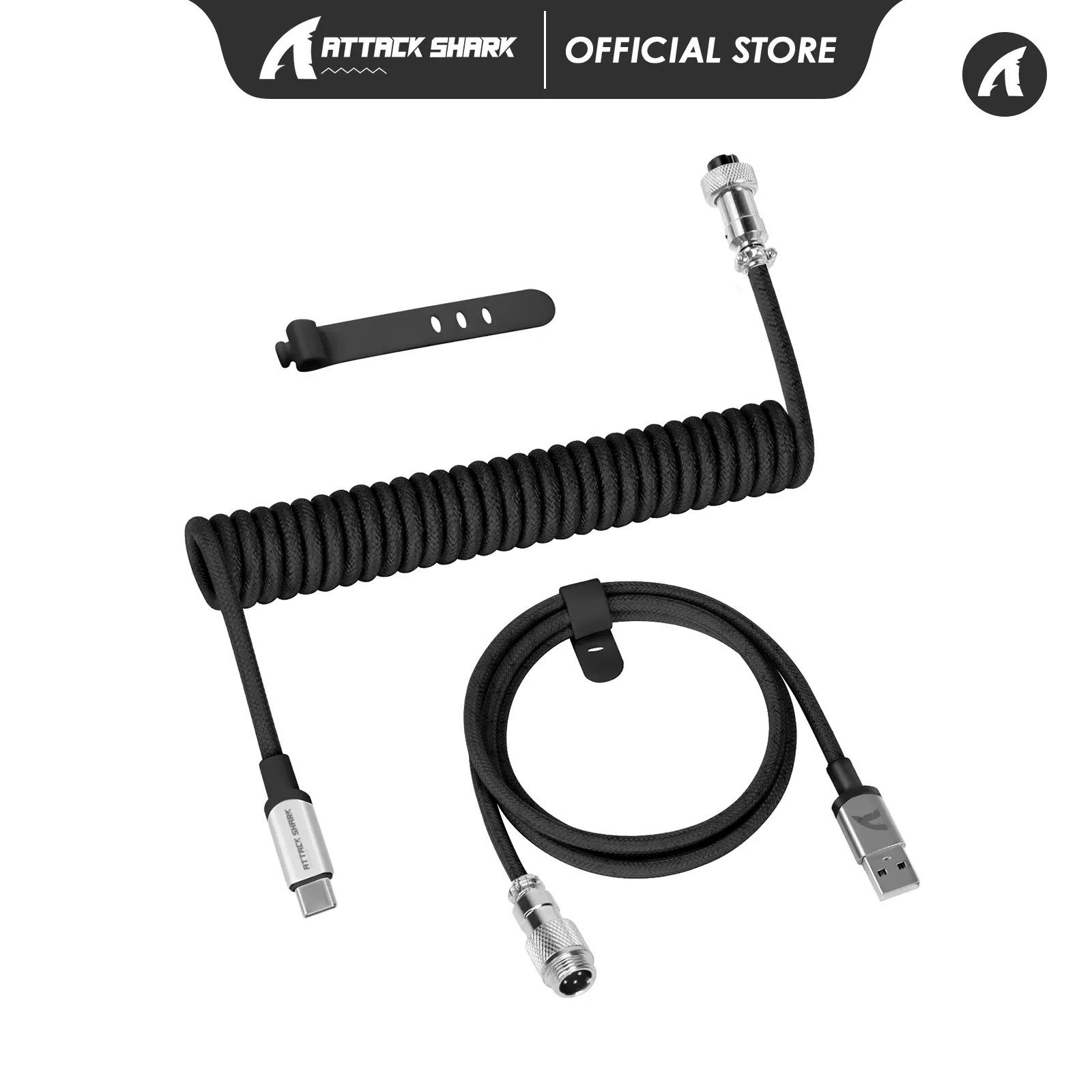 ATTACK SHARK C01PRO COILED CABLE: Double Sleeved Type-C Cable With Detachable Aviator Connector for Mechanical Keyboard