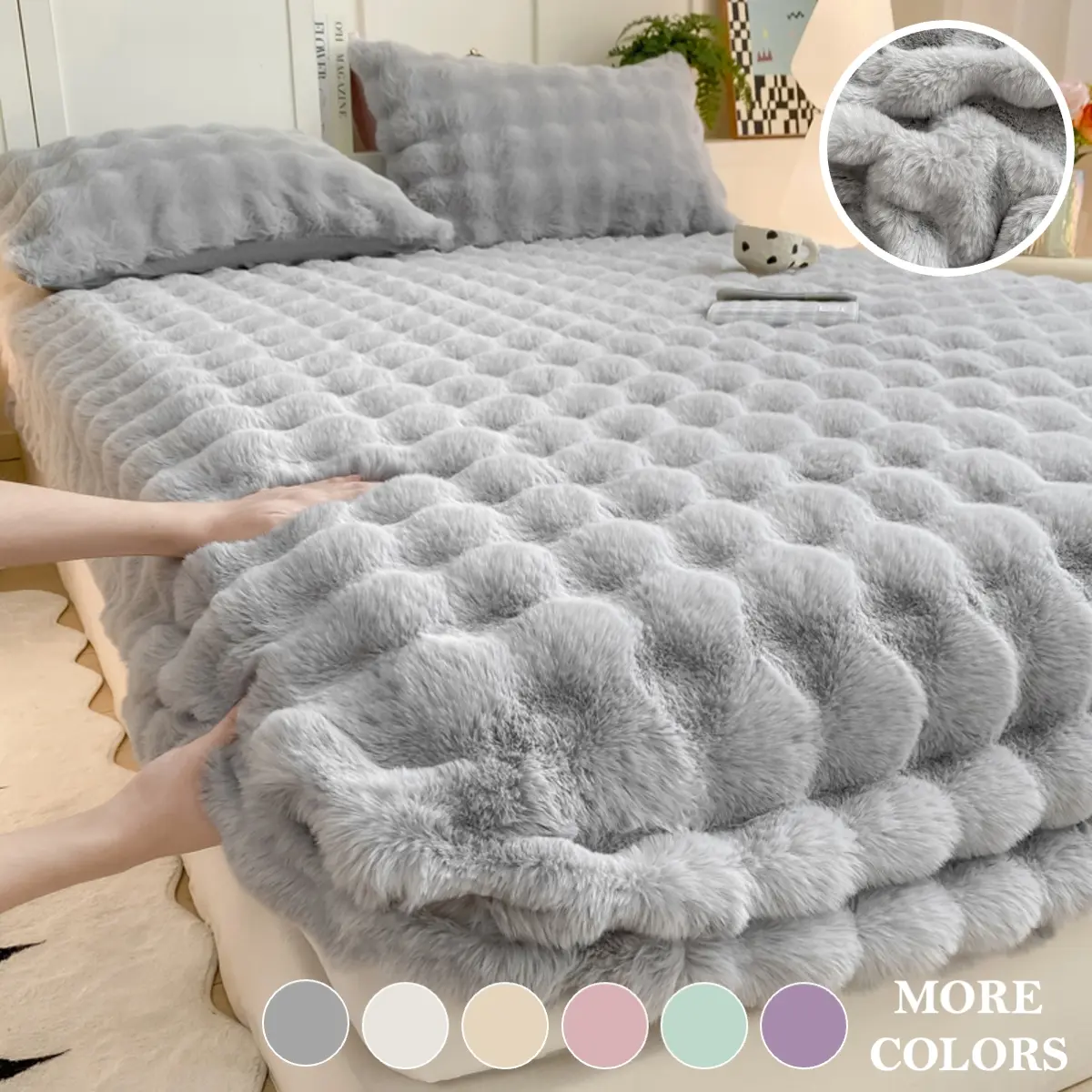 1 Count Polyester Tie-Dye Bubble Fleece Milk Velvet Bedding Set, Hotel Quality Bedding, Hotel Style Bedding, Ultra-Soft Skin-Friendly Faux Rabbit Fur Fitted Sheet for Kids, Pets & Elderly, Machine Washable, Perfect for Bedroom, Dorm & Hotels