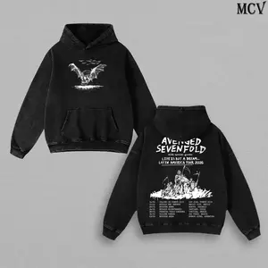 Avenged Sevenfold A7X Band Washed Hoodie, Oversized Menswear And Women Menswear Tops, Gym Pump Cover, Hip Hop Y2K Graphic Apparel, Gift for Fans