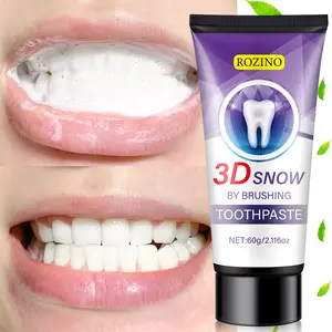 ROZINO 3D Snow Toothpaste 60g Purple Whitening Toothpaste with Twist Cap Soft Tube for Clean Teeth Oral Brightening Cleansing Coffee Daily