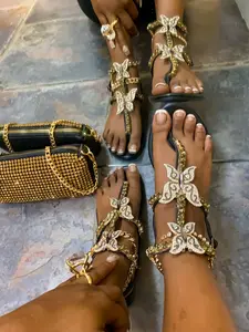 Jewel Butterfly Bling Black Sandals