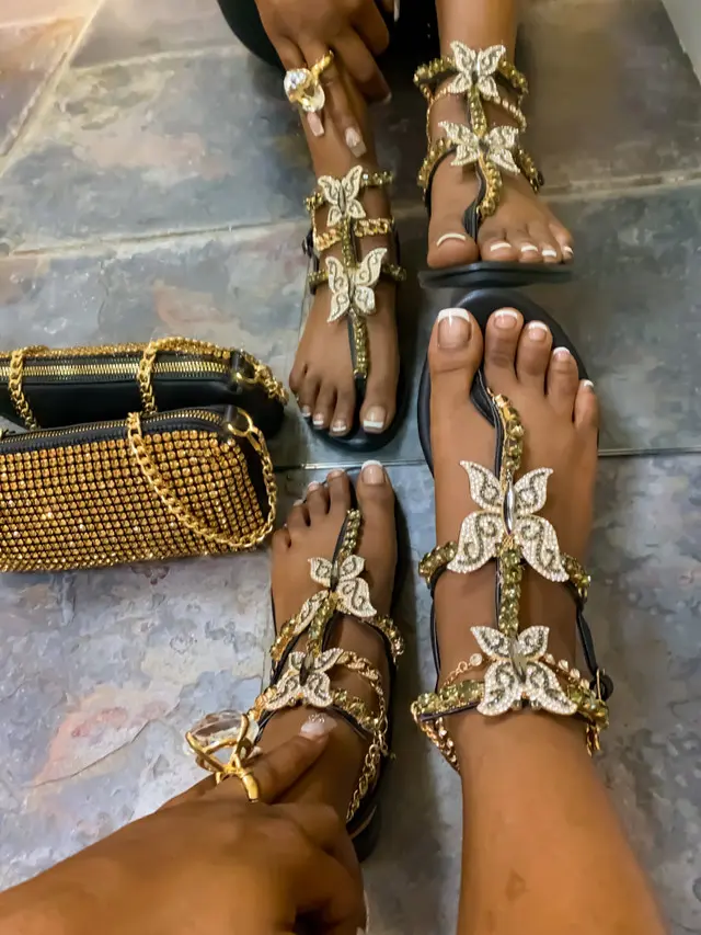 Jewel Butterfly Bling Black Sandals