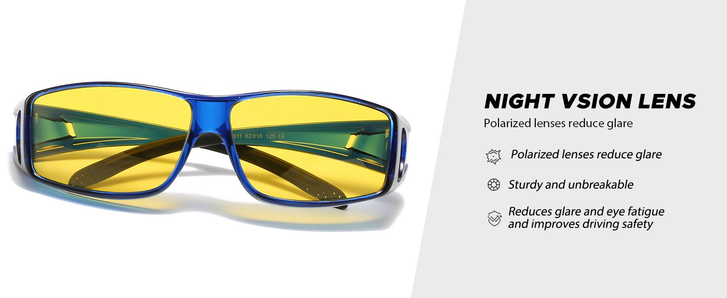 【Friend’s Pick】LVIOE Around Night-Vision Glasses, Fit Over Prescription Glasses with Polarized Yellow Lens Night-Driving Glasses